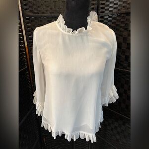 Ann Taylor White Ruffle Trim Women's Top